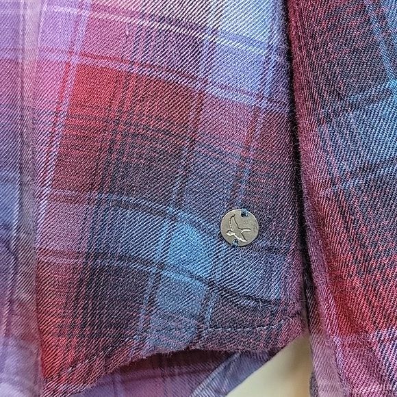 EDDIE BAUER Plaid Long Sleeve Collarless Button Up Shirt size L - Picture 5 of 12